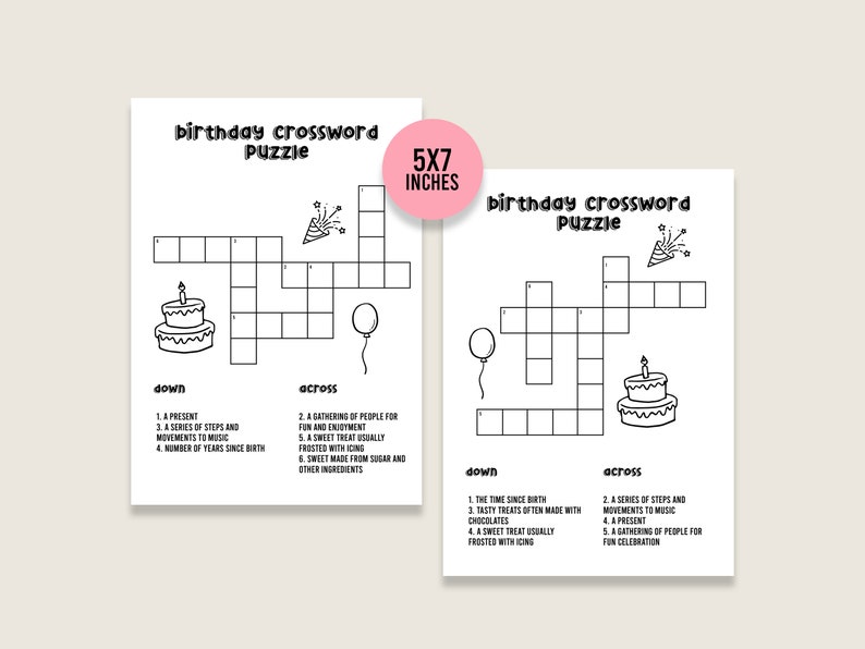 Crossword Birthday Puzzle Printable, Birthday Games, Printable Games ...