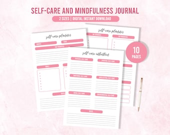 Self-Care and Mindfulness Journal, Gratitude Journal, Wellness Journal, Self Care Checklist, Digital Download PDF