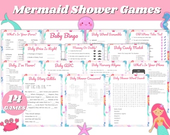 Mermaid Baby Shower Games, Baby Shower Printable Games, PDF Download
