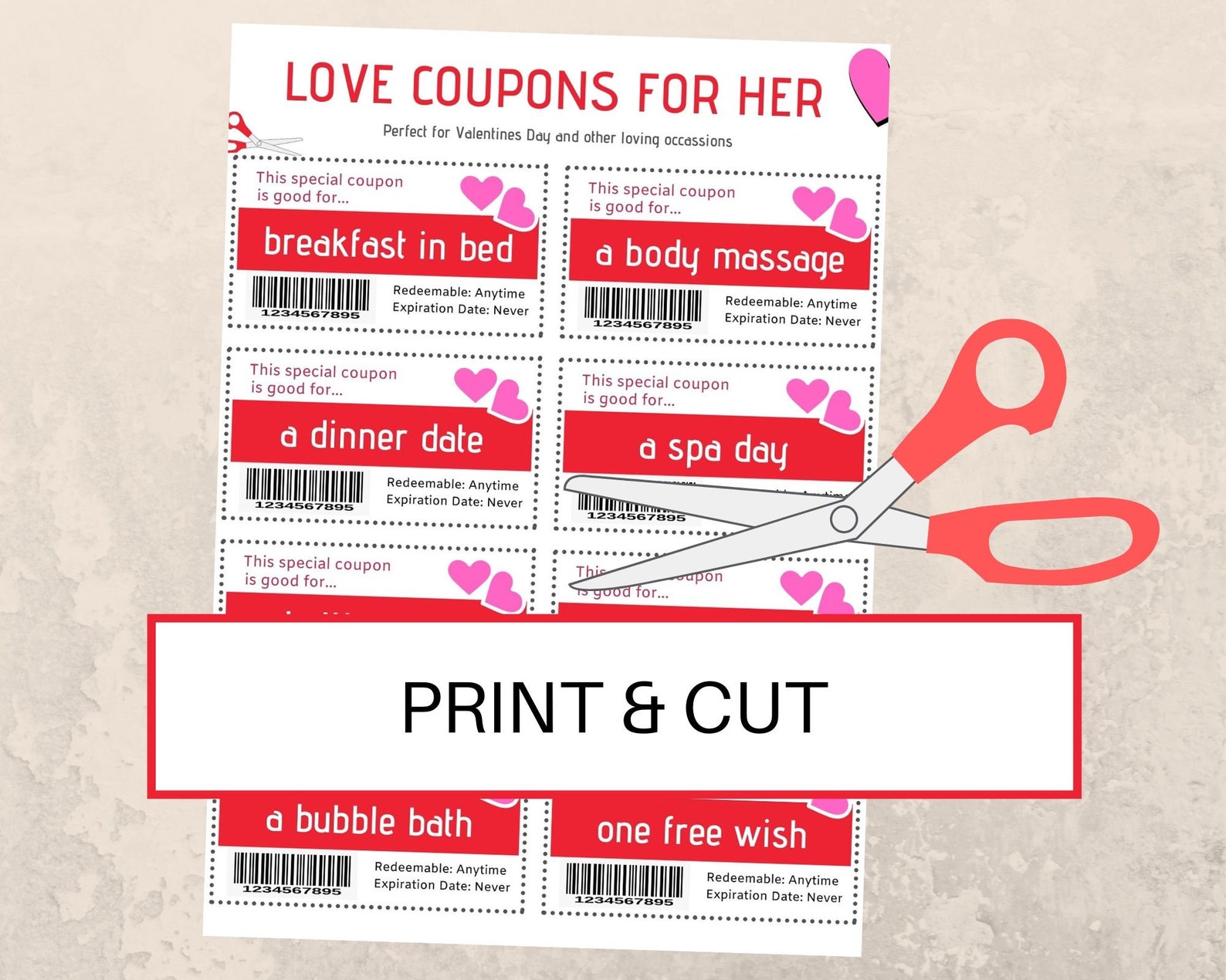 Love Coupons For Her Valentines Day Coupons Printable Love Coupons Love Coupons Printable PDF