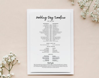 Wedding Day Timeline Schedules, Wedding Itinerary Template, Printable Wedding Checklist, Digital Download PDF