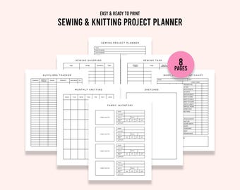 Sewing and Knitting Project Planners, Sewing Pattern Organizer, Knitting Planner Template, Digital Download PDF
