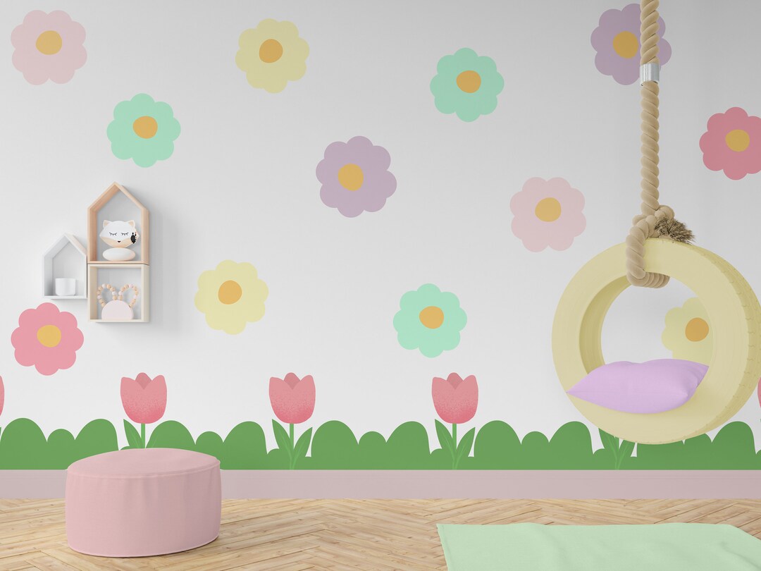 Nursery Wall Decal for Her, Flowers Kids Room Decor, Printable Wall ...