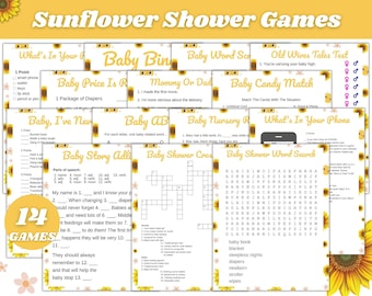 Sunflower Baby Shower Games, Baby Shower Printable Games, PDF Download