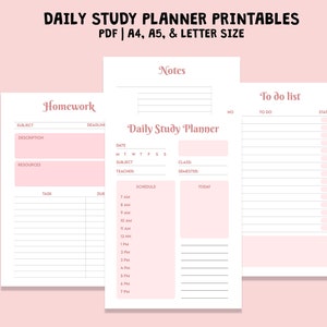 Daily Study Planner Printable, College Planner, Digital Homework Planner, Digital Download PDF