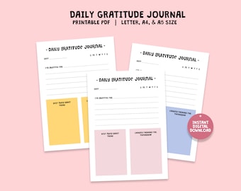 Daily Gratitude Printable Journal, Printable Gratitude Journal, Journal Template, Digital Download PDF