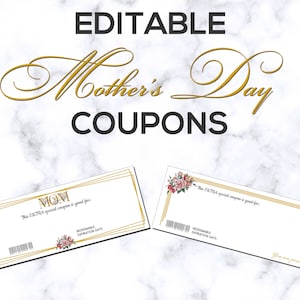 Editable Mother&#39;s Day Coupons, Personalized Mothers Day Gift, Custom Mothers Day Gift, Mothers Day DIY Gift, Editable PDF Download