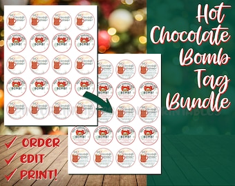 Editable Hot Chocolate Bomb Tags, DIY Bomba de chocolate caliente Imprimible, Descarga digital PDF