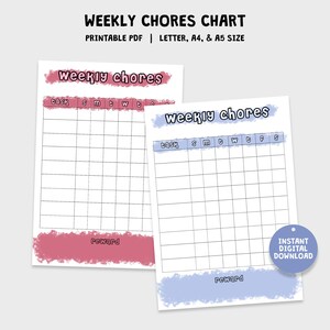 Weekly Chore Charts for Kids, Printable Chore Chart Template, Routine Kids Checklist, Digital Download PDF