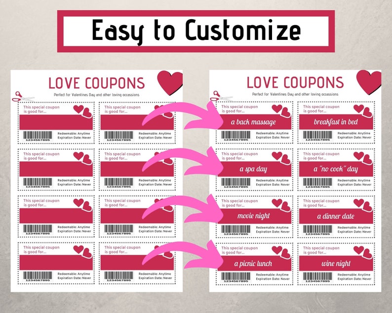 Editable Love Coupons, Valentines Day Coupons, Valentines Day Gift, Love Coupons Printable PDF image 3