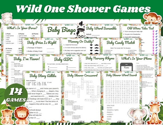 Giochi Wild One per baby shower, giochi per baby shower a tema animali,  giochi stampabili per baby shower, download PDF -  Italia
