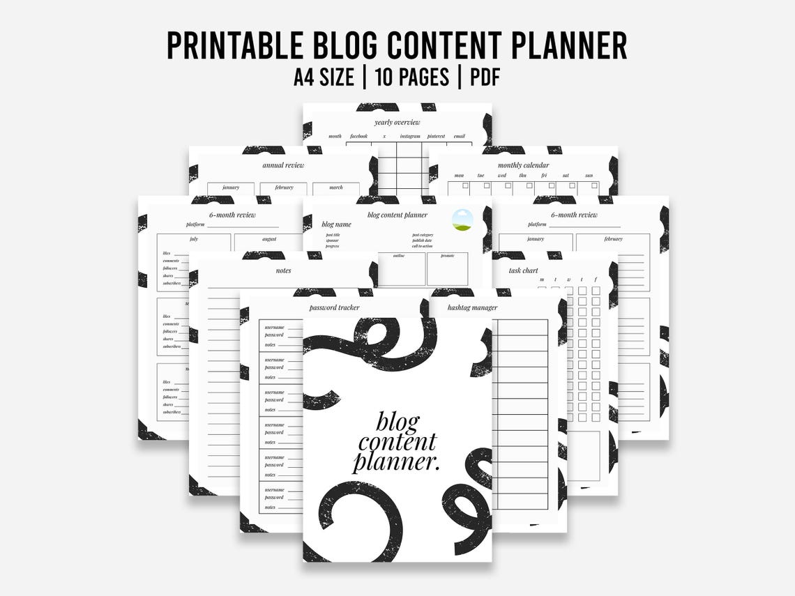 Printable Blog Content Planner, Social Media Post Template, Digital ...