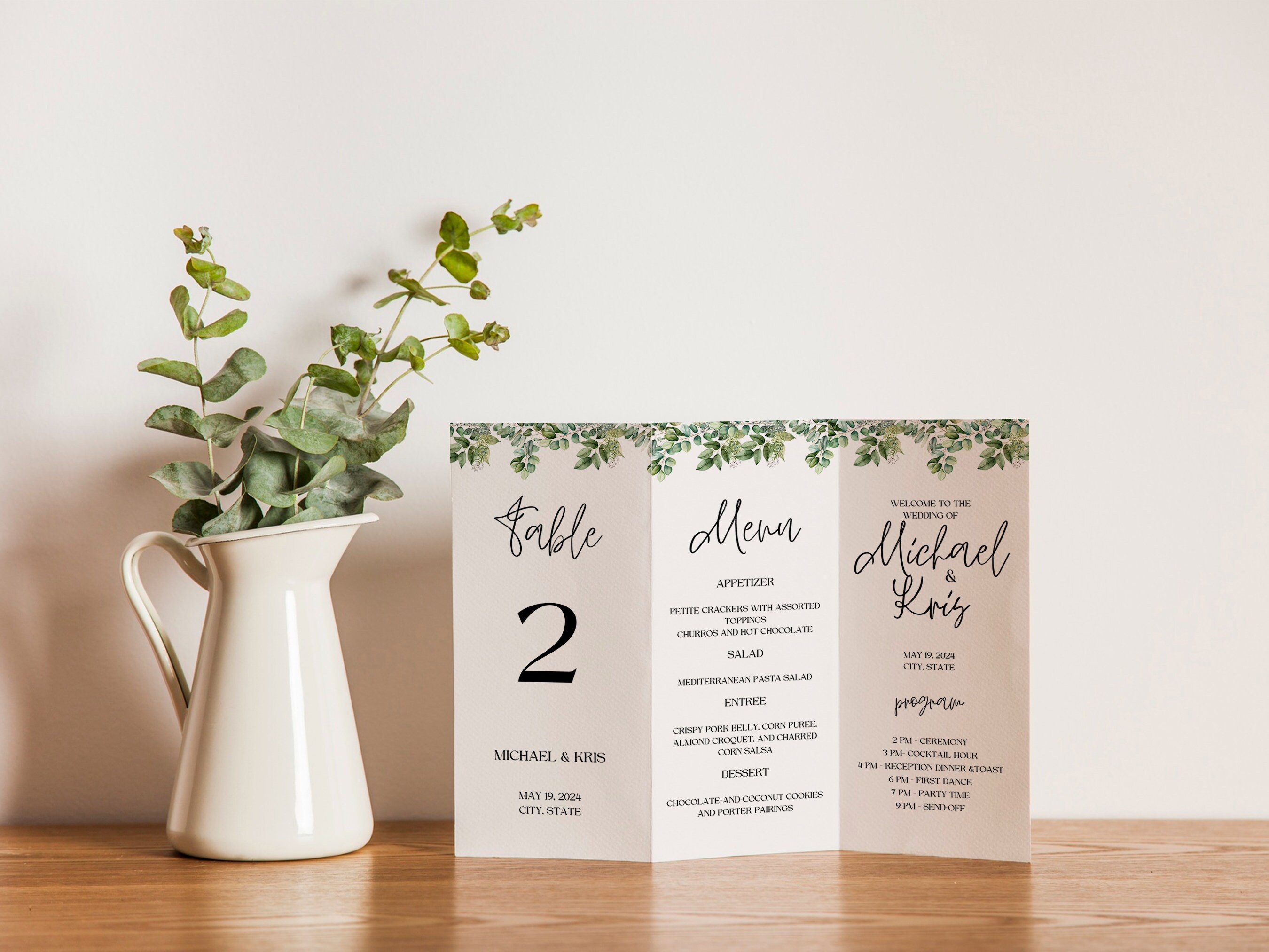 Wedding Table Number Centerpiece, Minimalist Wedding Tri-fold Menu ...