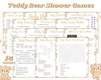 Teddy Bear Baby Shower Games, Baby Shower Printable Games, PDF Download