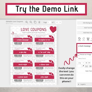 Editable Love Coupons, Valentines Day Coupons, Valentines Day Gift, Love Coupons Printable PDF image 4