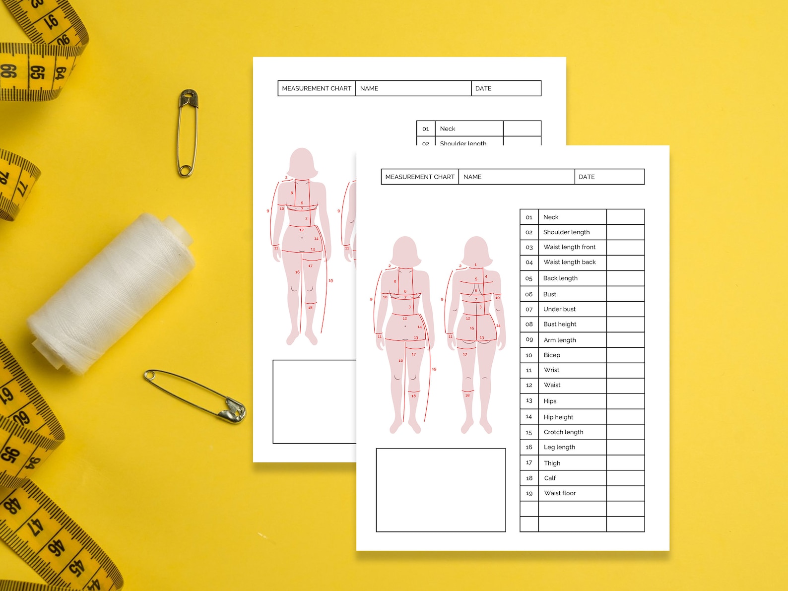 Sewing Measurement Chart, Body Size Chart, Sewing Worksheet, Instant ...