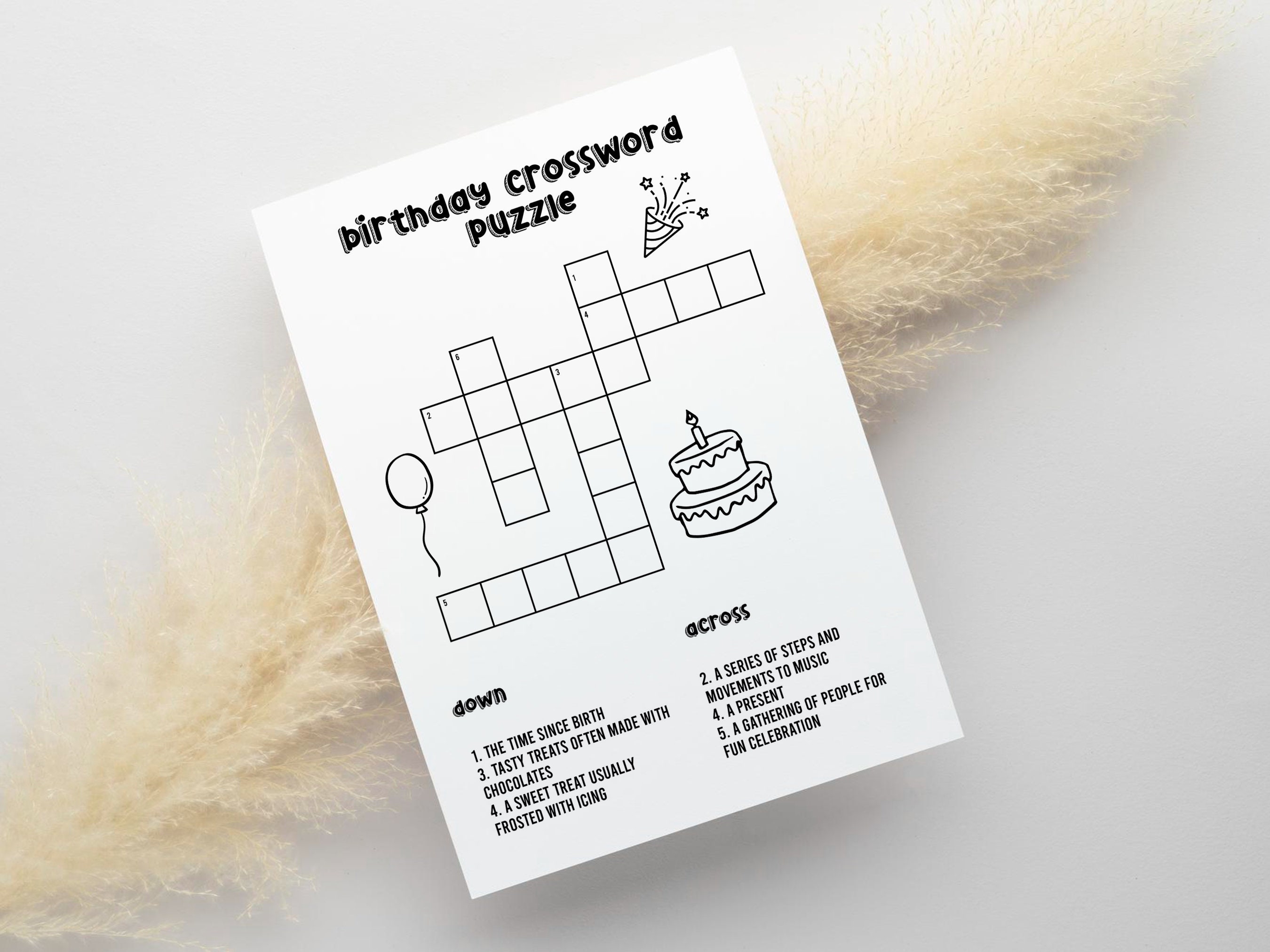Crossword Birthday Puzzle Printable, Birthday Games, Printable Games ...