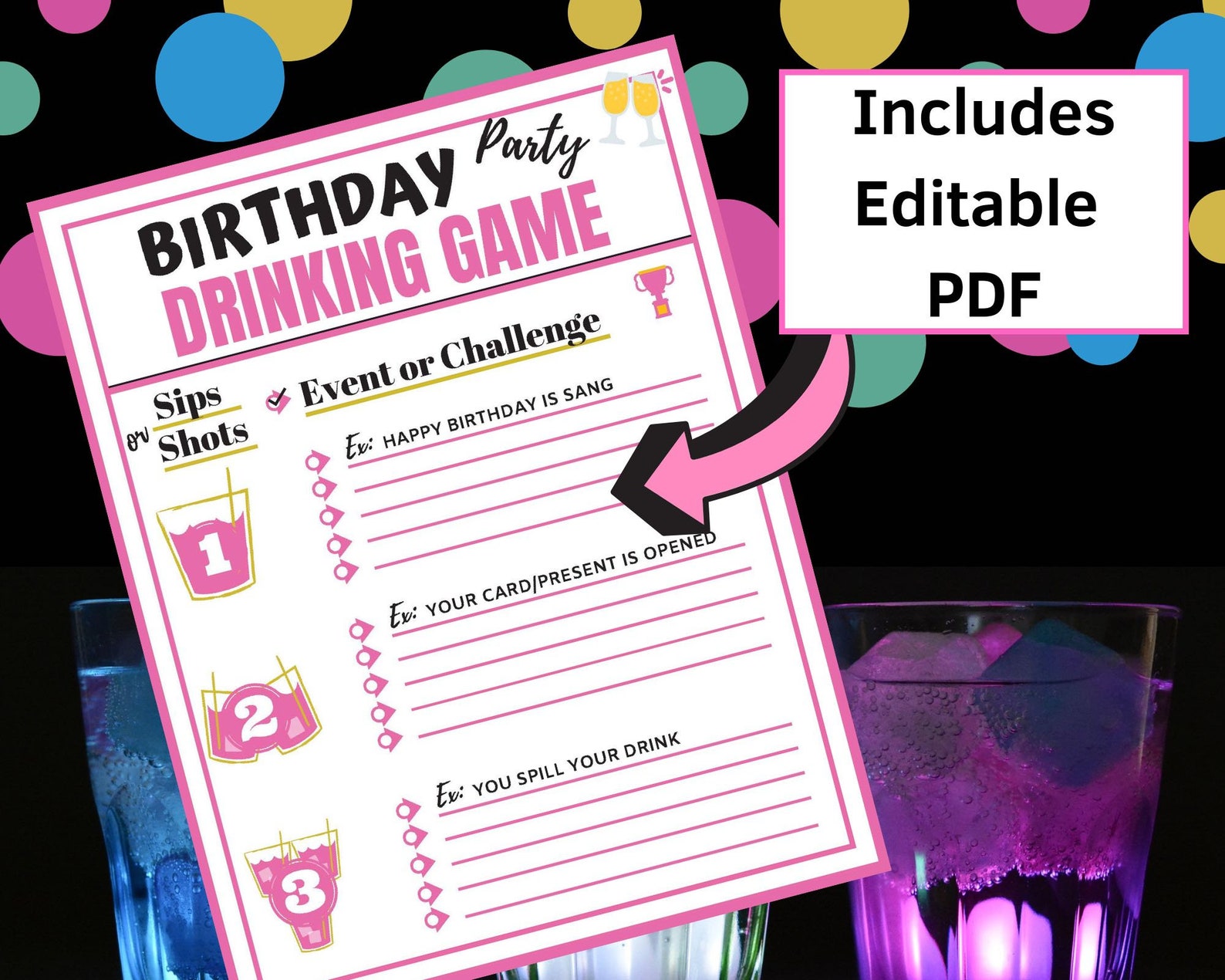 Editable Birthday Party Drinking Game Printable Birthday Etsy