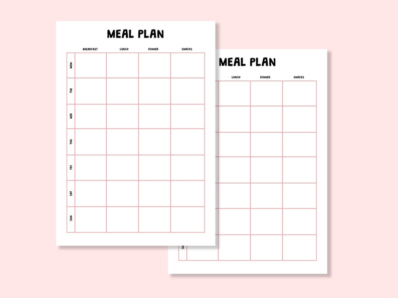 Weekly Meal Preparation Template Family Meal Plan Printable - Etsy