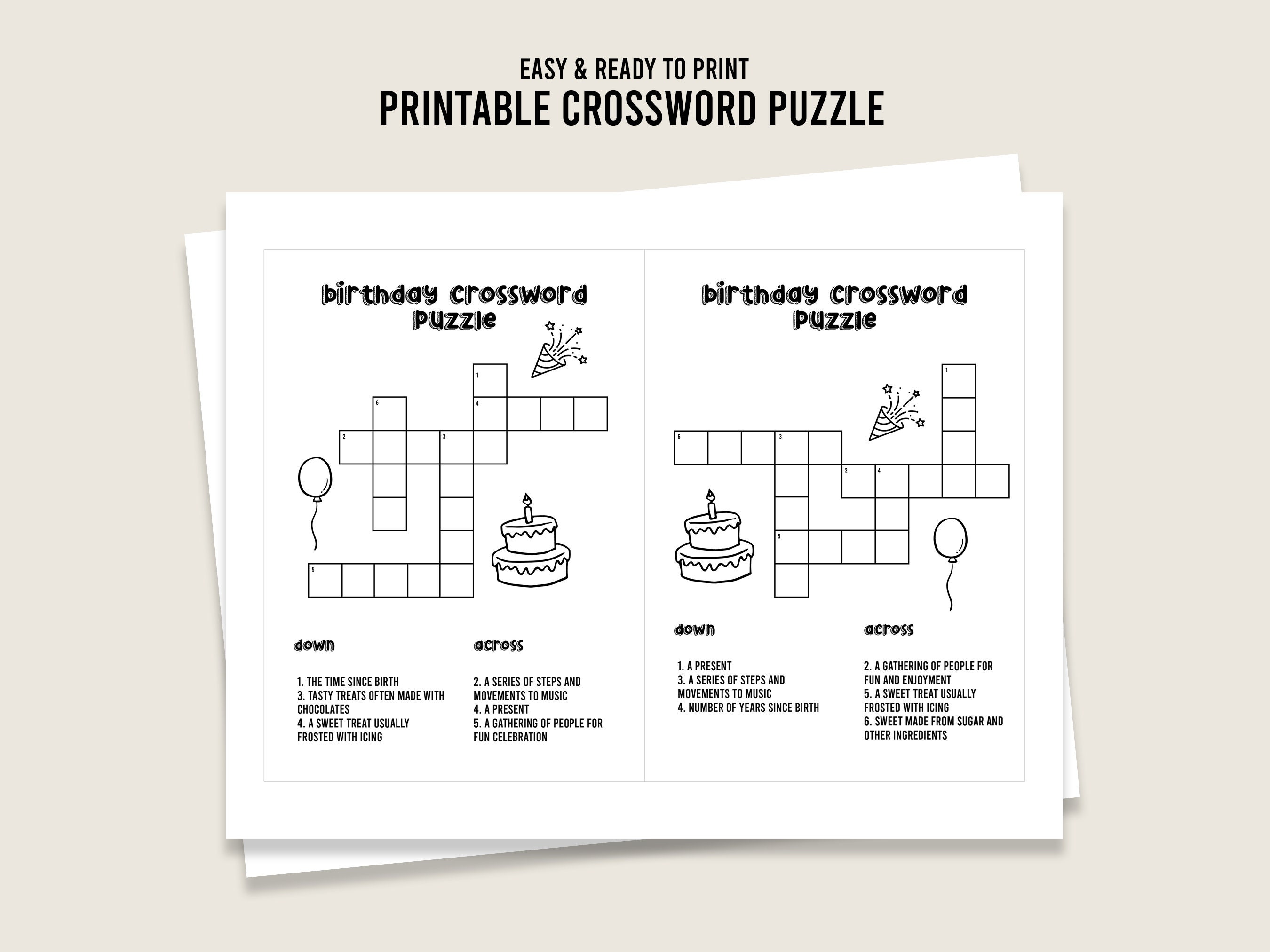 Crossword Birthday Puzzle Printable, Birthday Games, Printable Games ...