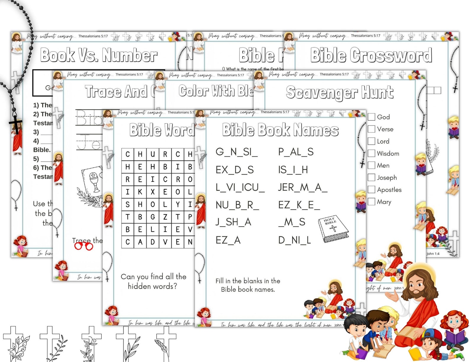 Bible Games Printable Pages, Bible Games Bundle for Kids, PDF Download ...