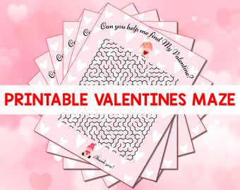 Printable Valentines Maze Game, Kids Valentine's Day Activity, Classroom Valentines Activity Sheet, Digital Download PDF