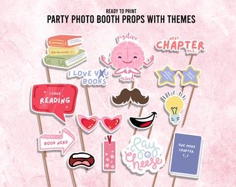 Photo Booth Props for Book Lover, Book Fair Props Template, Instant Download, Digital Download PDF