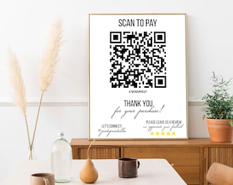 Minimalist Scan to Pay Template, QR Code Template, Venmo QR Code Sign, Cash App Pay Sign, Scan and Pay Editable PDF