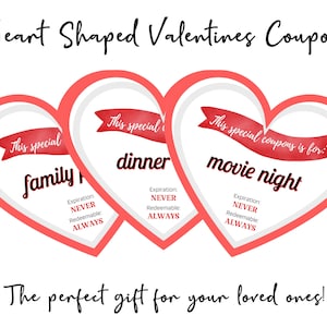 Heart-shaped Love Coupons, Valentines Day Coupons, Valentines Day Gift ...