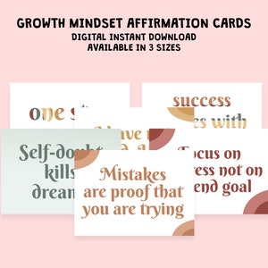 Printable Growth Mindset Affirmation Cards, Daily Affirmations, Printable Cards, Digital Download PDF