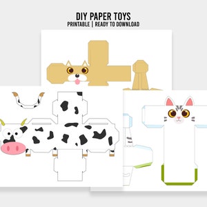 印刷可能な DIY 紙製動物おもちゃ、紙製おもちゃテンプレート、印刷可能な折り紙、デジタル PDF ダウンロード