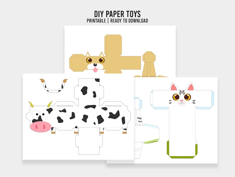 Printable DIY Paper Animal Toys, Paper Toys Template, Printable Origami ...