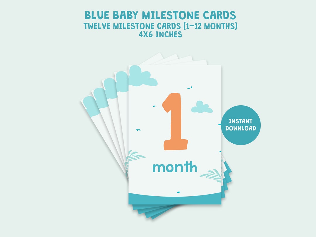 Blue Baby Milestone Cards, Monthly Milestone, Printable Baby Cards ...