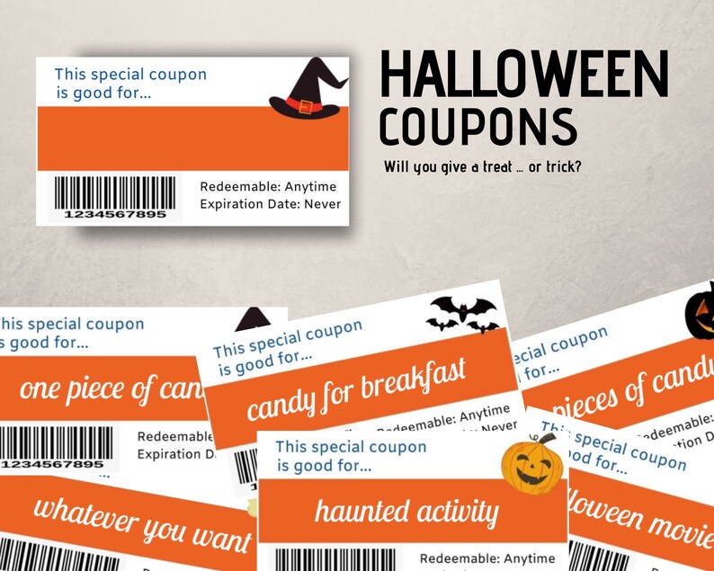 Editable Halloween Coupons Printable Halloween Gift Candy Etsy