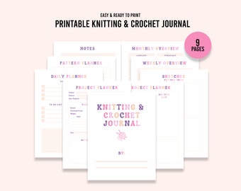 Printable Knitting and Crochet Journals, Project Planner, Printable Template, Gift for Her, Digital Download PDF