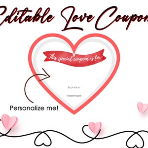 Heart-shaped Love Coupons, Valentines Day Coupons, Valentines Day Gift ...