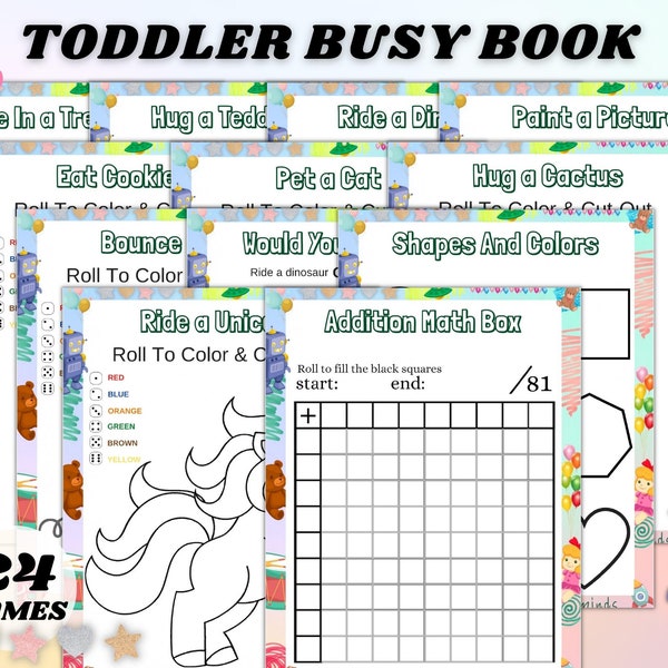 Toddler Busy Book Dice Games, Printable Busy Book for Toddlers,  PDF Download