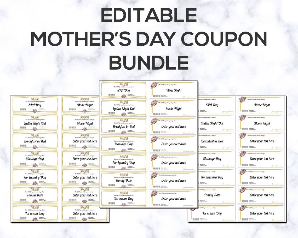 Editable Mother's Day Coupons Personalized Mothers Day - Etsy