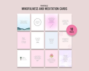 Mindfulness and Meditation Cards, Printable Affirmation Card, Positive Thinking Template Card, Digital Download PDF