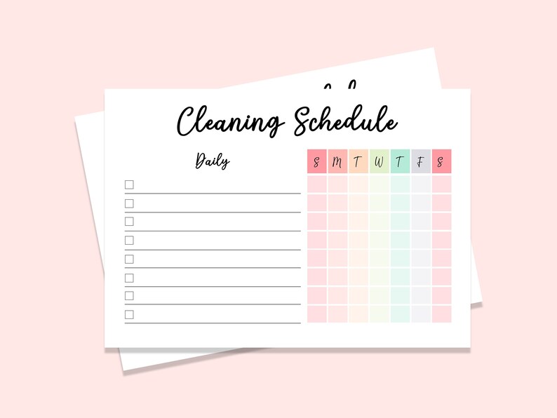 Colorcoded Daily & Weekly Cleaning Schedule, Cleaning Checklist