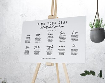 Wedding Guest Seating Template, Editable Table Seating Chart Board, Digital Download PDF
