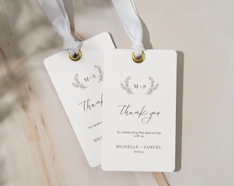Wedding Favor Tags with Monograms, Editable Favor Tag Template, Monogram Thank You Tag, Digital Download PDF