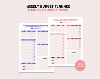 Weekly Budget Planner, Printable Bill Tracker, Expenses Tracker, Digital Download PDF