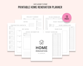 Home Renovation Planner, Project Planner, Home Improvement Budget Tracker, Digital Download PDF