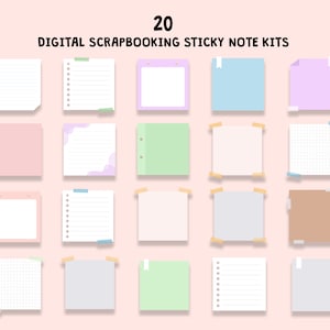20 Digital Scrapbooking Sticky Note Kits, Digital Sticky Notes, Planner Sticky Notes, Digital Download PDF
