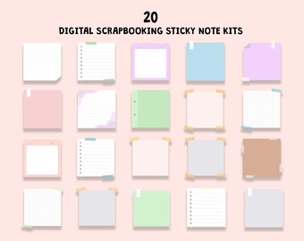 20 Digital Scrapbooking Sticky Note Kits, Digital Sticky Notes, Planner Sticky Notes, Digital Download PDF