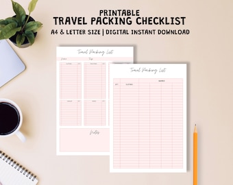 Printable Travel Packing Checklist, Travel Planner, Vacation Checklist, Travel Organizer, Digital Download PDF