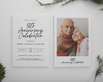 Wedding Anniversary Invitation Templates, 50th Anniversary Invitation, 2 Pager Invitation with Photo, Digital Download PDF