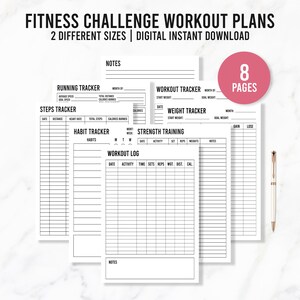 Printable Fitness Challenge Workout Plans, Fitness Tracker, Workout Tracker, Digital Download PDF