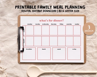 Family Meal Planning Sheets, Digital Download PDF, Meal Plan Template, Digital Meal Planner